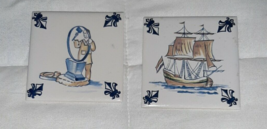 Vintage KLM Airline Business Class  Blue &amp; White Ceramic Tile Coaster Lo... - $663.97 MXN