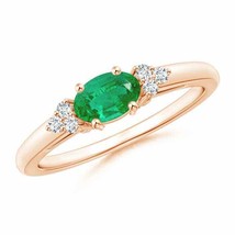 ANGARA East-West Emerald Solitaire Ring with Diamonds for Women in 14K Gold - £574.81 GBP