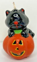 Vintage Russ Black Cat Halloween Pumpkin Candle 2&quot; SKU H475 - £11.96 GBP
