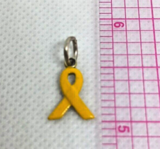 P163 Tiny Yellow Ribbon Enamel Sterling Silver Charm Military Support - £11.94 GBP