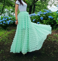 OLIVE GREEN Ruffle Tiered Tulle Maxi Skirt Women Plus Size Prom Tulle Skirt image 9