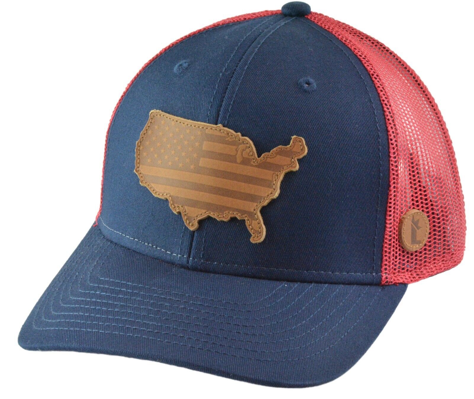 Local Crowns Leather Patch USA Flag Red & Blue Snapback Cap Trucker Hat