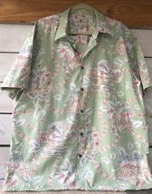 Island Shores Men&#39;s XXL Hawaiian Shirt Hibiscus Palms Surf Fishing Btn Dwn Green - £17.35 GBP