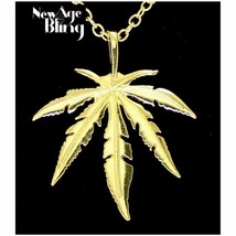 Weed Leaf Marijuana Pendant Gold Plated Men Women 24&quot; Necklace Set - £7.98 GBP