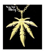 Weed Leaf Marijuana Pendant Gold Plated Men Women 24&quot; Necklace Set - £7.96 GBP