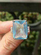 6Ct Emerald Cut Aquamarine Diamond Solitaire Engagement Ring 14K White Gold Over - £86.69 GBP