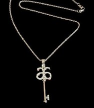 Skeleton Key with Crystals Pendant Necklace on 18&quot; Silver Tone Chain - £10.14 GBP