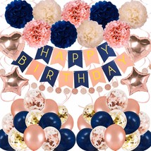 Navy Rose Gold Birthday Decorations 61 Pieces Balloon Kit With Foil Balloons,Flo - £15.77 GBP