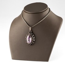 Sterling Silver Purple Quartz Amethyst Pear Shaped Pendant w/ 30&quot; Wheat Chain - $237.60