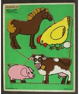 Vintage 4PC WOOD Puzzle 1985 PLAYSKOOL 180-05 FARM ANIMALS Ages 1-3 - £7.85 GBP