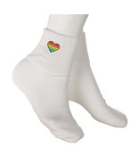 Rainbow Heart Bobby Socks - w Embroidered Appliques - Womens Novelty Socks 9-11 - £9.57 GBP