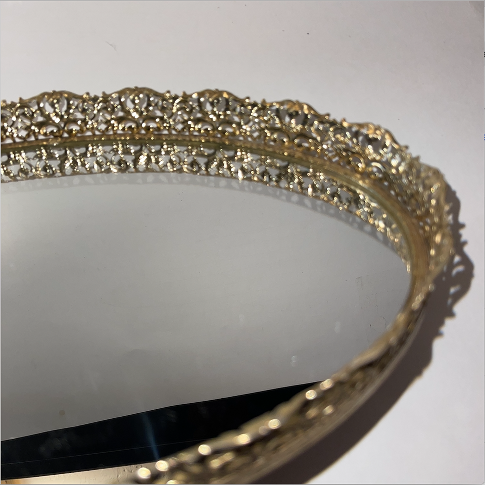 Vintage Stylebuilt Accessories Gold Tone Mirror Vanity Tray Item image 5