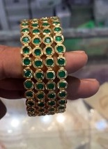 Bollywood Style Indian 1 gram Gold Plated 4 Chudi Bangle Set Emerald Jewelry - £68.54 GBP