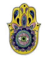 Yellow Chakra Hamsa Palm Mandala and Evil Eye Ceramic Dish Brass Incense... - $24.66 CAD