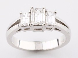 1.36 carat Emerald Cut 3-Stone Diamond 18K White Gold Engagement Ring Size 6.5 - £2,851.21 GBP