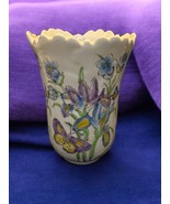 Vintage Chinese Porcelain Hand Painted Vase Butterflies and Iris Floral ... - $34.65