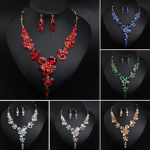 Crystal Rhinestone Necklace Earrings Jewelry Set Women Bridal Statement Wedding - £19.75 GBP