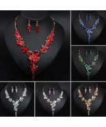 Crystal Rhinestone Necklace Earrings Jewelry Set Women Bridal Statement ... - £19.92 GBP