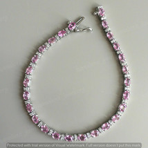 12Ct Lab Created Pink Sapphire Diamond Tennis Bracelet 14K White Gold Finish - £117.27 GBP