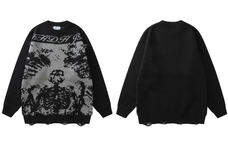Hip Hop   Y2K Grunge Mens    Skeleton  Jumpers s Streetwear Harajuku Pullovers - £192.57 GBP