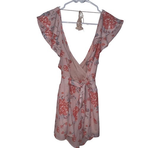 ANGEL BIBA OPEN BACK ORANGE FLORAL ROMPER RUFFLE V NECK TASSLE BACK TIES SIZE 8 Item image 4