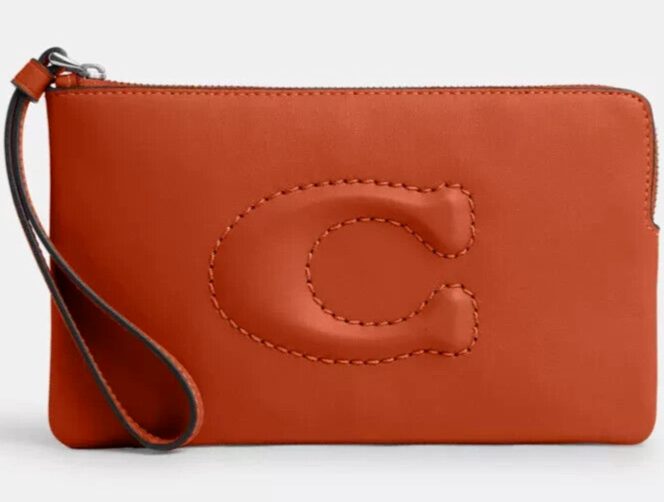Coach Large CornerZip Wristlet CR392 Dark Orange Leather Wallet $168 Retail