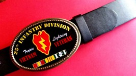 Vietnam Veteran 25th INFANTRY DIVISION  Epoxy Buckle &amp; Black Bonded Leather Belt - £18.16 GBP