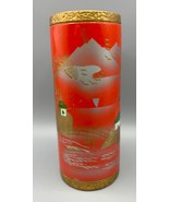 Vtg Norleans Japanese Red Orange Gold Ceramic Vase Painted Landscape Design - $17.32