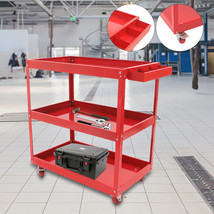 Red 3-Tier Garage Rolling Storage Tool Cart Utility Organizer Cart W/ Wheels - £131.08 GBP