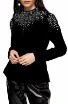 Topshop Womens Velvet Embellished Top, Black, Size 6 US - £37.87 GBP