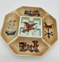Vtg 8” Ceramic Colonial Americana Design Octagonal Ashtray Trinket Dish ... - £11.04 GBP