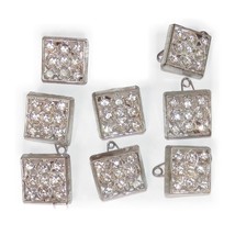 8 Vtg Metal Square Openwork Silver Tone Clear Rhinestone Buttons Shank 7/8&quot; - $234.15 MXN