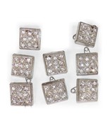 8 Vtg Metal Square Openwork Silver Tone Clear Rhinestone Buttons Shank 7/8&quot; - $234.15 MXN