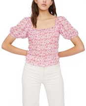 Lucy Paris Womens Printed Smocked Square Neck Top Size X-Large Color Pink - £38.33 GBP