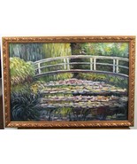 Japanese Bridge Claude Monet S. Carthon Framed Canvas Oil Painting Gold ... - $276.21