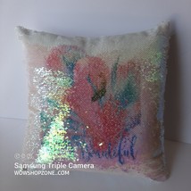 Therapy Soothing Relaxation Sequin ThrowPillow StayBeautiful Flamingo Iridescent - £28.41 GBP