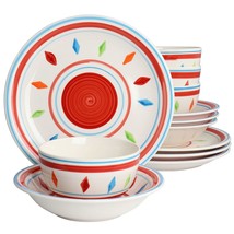 Gibson Home Heidy 12 Piece Hand Painted Durastone Dinnerware Set in Red - $98.53