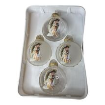 Box of 4 VTG Enchanted Forest Glass Christmas Ornaments Angel White Glitter - $12.00
