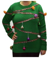 Poof NY Christmas Ornament Ugly Holiday Sweater with Garland &amp; Jingle bells - £15.97 GBP