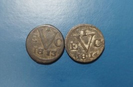 2 Pcs British East Indies Java 1 Doit VEIC 1813 &amp; 1814 Tin Coin_c63 - £21.76 GBP