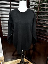 Kikit Women&#39;s Black Knit Sweater Button Sleeve Accents 100% Lambs Wool M - £21.18 GBP
