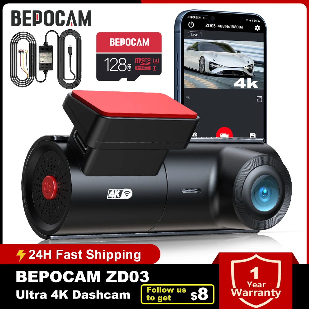 Bepocam ZD03 Car Dvr Wi Fi Uhd Dash Cam 4K For Car Surveillance Cameras Video - £67.23 GBP+