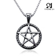 Silver Pentagram Pentacle Star Pendant Necklace Punk Biker Jewelry Men Women 24&quot; - £9.57 GBP