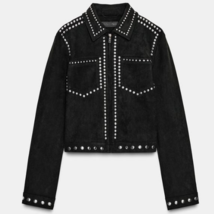 ZARA BNWT 2025. BLACK FAUX SUEDE STUDDED JACKET. 4344/631/800 - $109.26