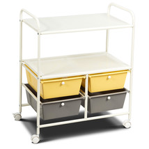 4-Drawer Rolling Storage Cart Metal Rack Shelf Home Office 2 Shelves Yellow - £86.90 GBP