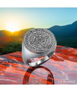 Sterling Silver Aztec Mayan Sun Calendar Signet Ring | Men&#39;s Statement J... - $1,700.46 MXN