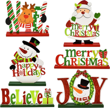 6 Christmas Table Signs Decorations Wooden Centerpiece Tabletop Snowman ... - €12,62 EUR
