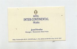 Josef Neufus Restaurant Manager Hotel Inter Continental Praha Business C... - $13.86