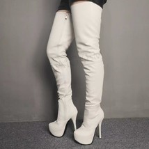 LAIGZEM 2021 Thigh High Women Boots Faux Leather Stretch Over Knee Platform Boot - £144.50 GBP
