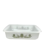 Vintage Glasbake Square Casserole Dish Milk Glass Green Flowers 8 in. J2428 - $370.83 MXN